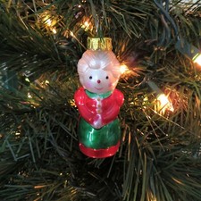 Mrs Claus Glass Painted Ornament Taiwan Snowman Red Dress Green Apron White