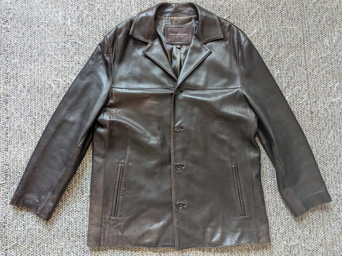 vintage 1990s leather LAMBSKIN car coat XL brown 48 marc new york