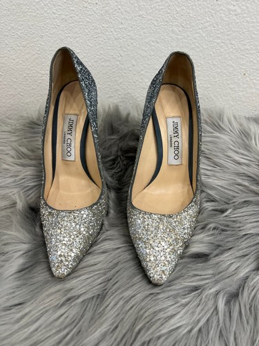 Jimmy Choo Romy 100 Blk/Silver Blue Ombre Glitter 36 EU 6 US - Picture 5 of 15