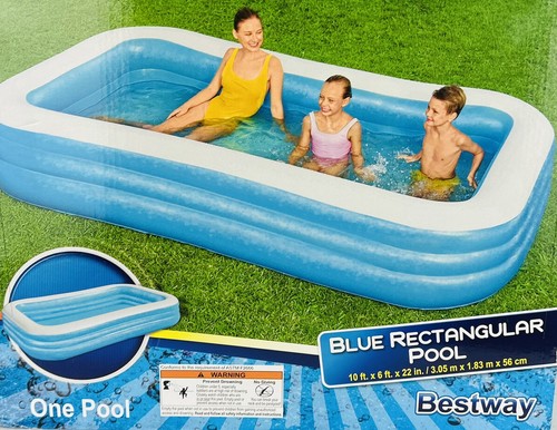 Bestway H2O GO Deluxe Blue Rectangular Family Pool 10' X 6' x 22" New in Box - Afbeelding 2 van 4