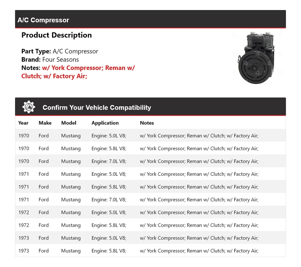 Compressor AC Ford Mustang 1970-1973 4 estações 1971 1972 - Imagem 2 de 4