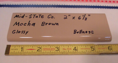 1 pc. Glossy *Mocha Brown* 2  X 6  Bullnose Surface Ceramic Tile by MID-STATE