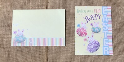 Hoppy Easter Card Bunny Painted Egg Matching Envelope Whimsical Cute Twee Spring