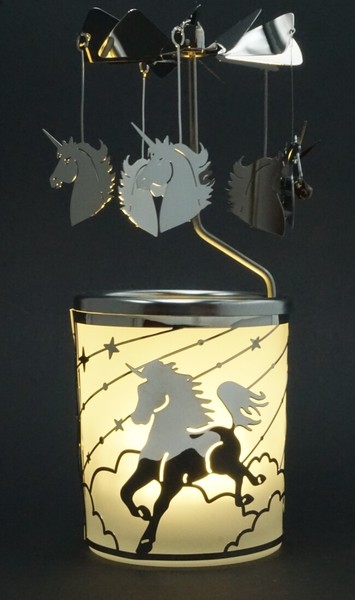 Windlicht Karussell Einhorn Glas Votivglas Leuchtglas Pferd Teelichthalter-image