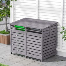 DOUBLE WOODEN WHEELIE BIN STORE OUTDOOR CUPBOARD FOR GARDEN STORAGE DUSTBIN SHED