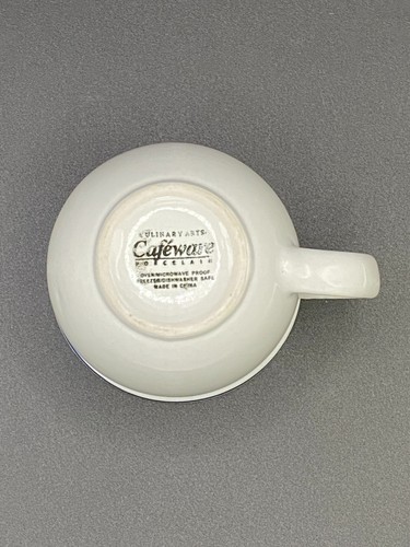 Coffee Mug Culinary Arts Cafeware Porcelain White - Blue Bands (A20) - Vintage - Picture 2 of 6