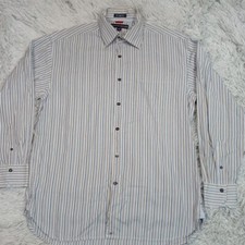 Vintage Tommy Hilfiger Shirt Mens L Blue Stripe 80's 2 Ply Fabric Pocket Preppy