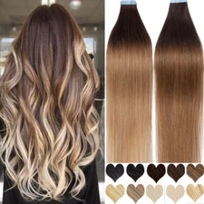 Soft Remy Hair Extensions Tape In 100% Human Hair SKin Weft Full Head THICK 200g