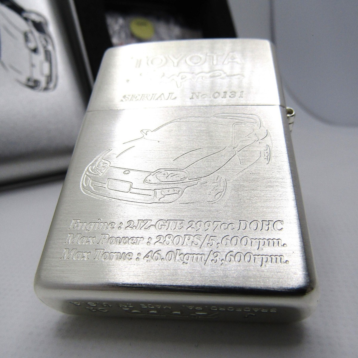 Toyota Supra Bonnet metal Limited Zippo Oil Lighter 2001 MIB Rare