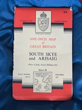 OS Ordnance Survey One Inch Cloth Map, of South Skye & Arisaig,  Sheet 34,  1957