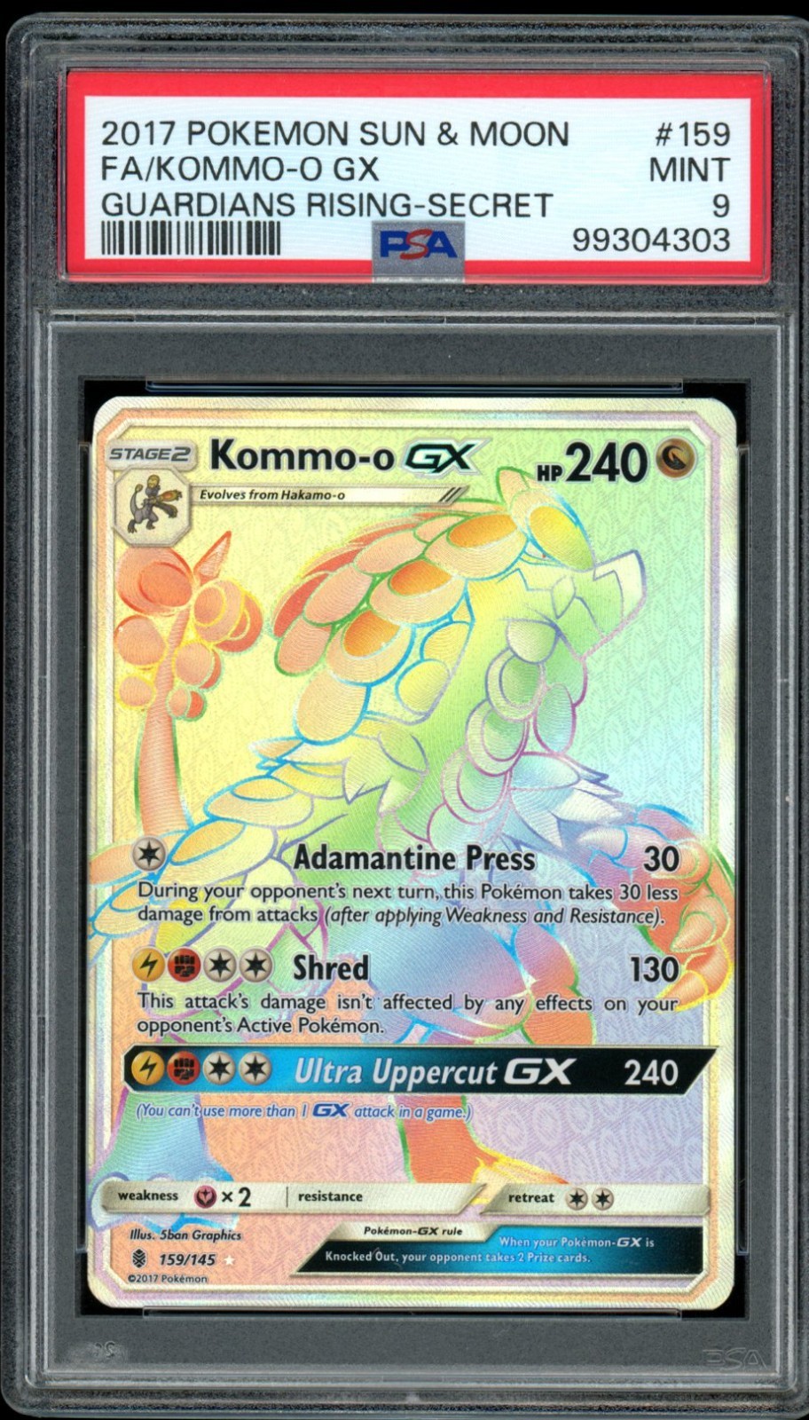 2017 Pokemon Guardians Rising #159 Kommo-o GX Full art Secret Rare PSA 9 Mint