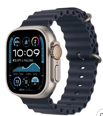 Apple Watch Ultra 2 GPS + Cellular 49mm Natural Titanium Case with Navy Ocean...