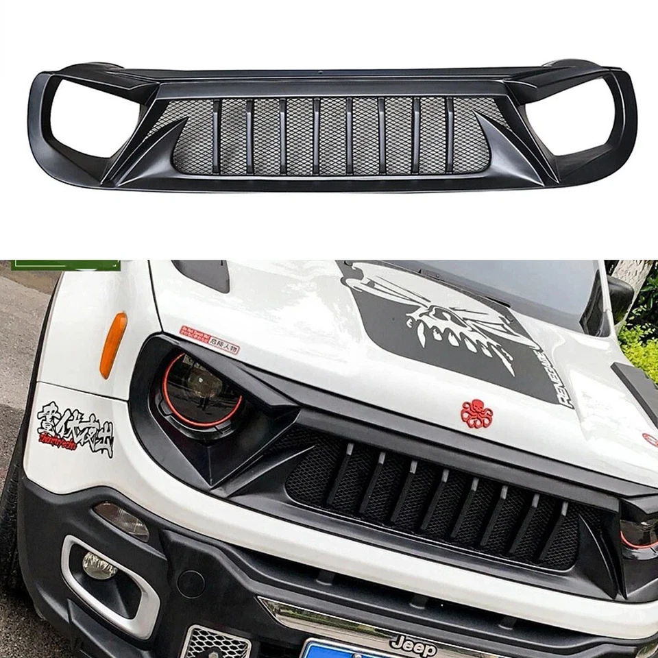 Parrilla de parachoques delantero negra para Jeep Renegade 2015-2018 capó central rejilla de malla Foto 2 de 4