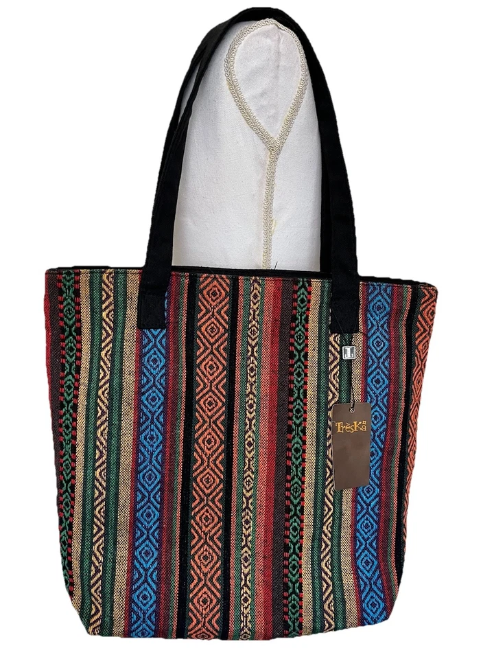 Bolso grande TRESKA NUEVO CON ETIQUETAS patrón azteca multicolor con cierre de cremallera forrado Foto 3 de 4