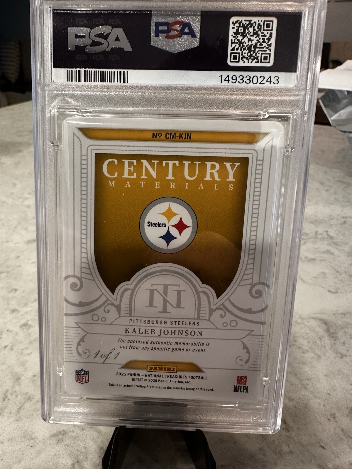 2025 NATIONAL TREASURES Kaleb Johnson Century Mat-Black Plate 1/1 view 5