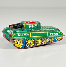 Vintage Japanese Tin Friction Army Tank M-51 Military Toy 1950s