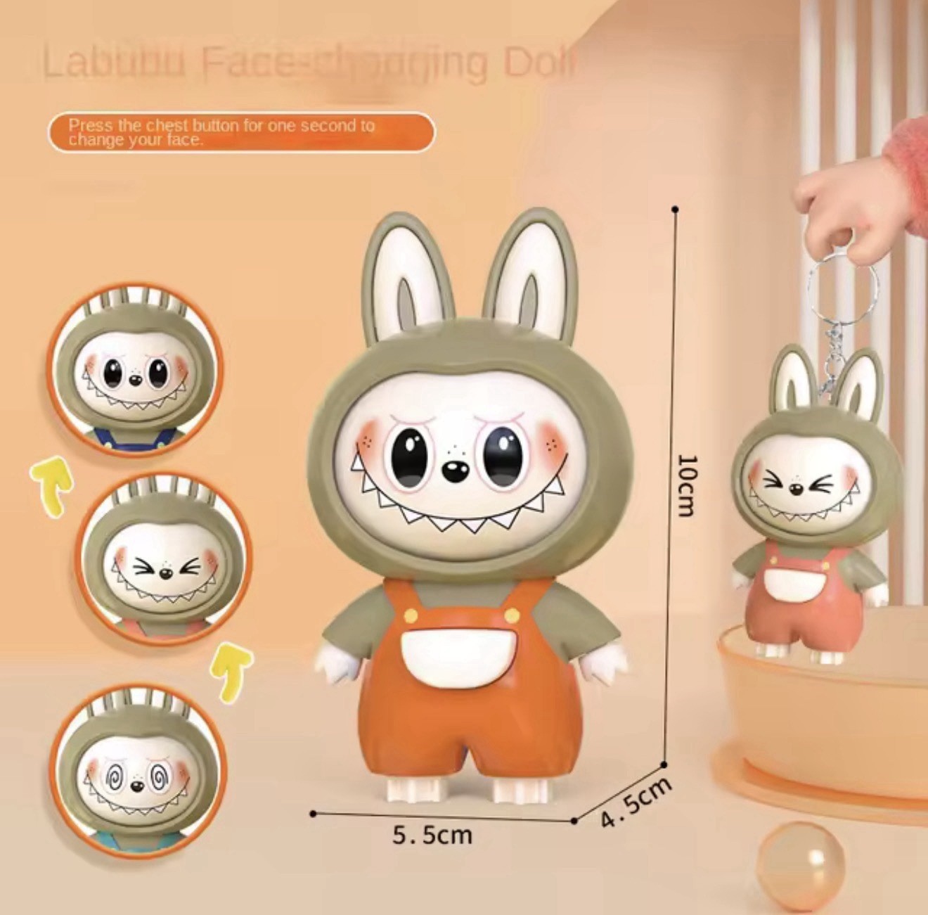 Labubu Mini Keychain with Changing Face Fun Cartoon Bag Tag Push Toy