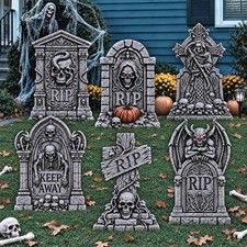 17" Halloween Tombstones Outdoor Decorations, 6 Pack Graveyard Yard Signs