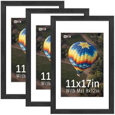 11x17 Picture Frames Black 3 Pack, Wide Border Solid Wood, Tempered Glass, Di...