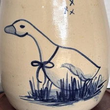 Farmhouse/Primitive Crock with Blue Duck, Untensil Holder/ Vase/Herbs, Decor