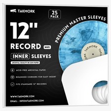 12" Vinyl Record Inner Paper Sleeves, 33 RPM, 80gsm, White, 25pcs