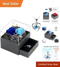 Cubic Zirconia Heart Pendant Necklace with Beautiful Preserved Real Rose Gift