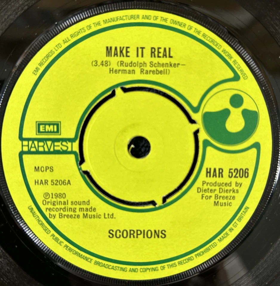 SCORPIONS 'MAKE IT REAL' 7'' SINGLE HARVEST RECORDS HAR5206 1980 UK FIRST PRESS Foto 3 de 4