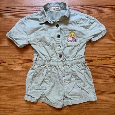 Derek Heart mint green smily face patch short sleeve girls romper SIZE 6