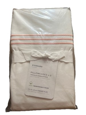 POTTERY BARN GRAND PERCALE EMBROIDERED STANDARD PILLOWCASES SOFT ROSE_NEW T#E