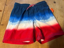 NWT Boys Wonder Nation Swim Shorts Blue white red back pocket Size M 8