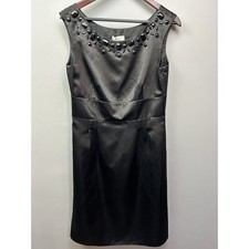 Ann Taylor Loft Black Satin Beaded Cocktail Dress Womens 10 Party Classic