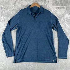 SMARTWOOL Long Sleeve Polo MERINO SPORT 250, Men's L, Blue Merino Wool Blend