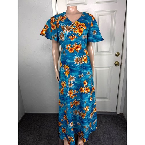 70er Vintage Kleid Damen Royal Hawaiian 10 Maxi Blumen Tropical Beach MM7 - Bild 1 von 6