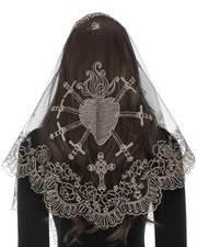 Mantilla Veils for Church Catholic, Triangle Black Gold Seven Sorrows Sacred ...