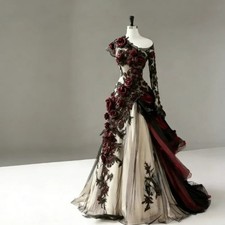 Vintage Victorian Gothic Rose Ball Gowns One Shoulder Bridal Medieval Gowns