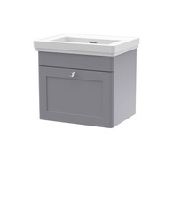 Swynnerton Traditional 1 Drawer Wall Hung Vanity Unit with Basin, Satin Grey, 50