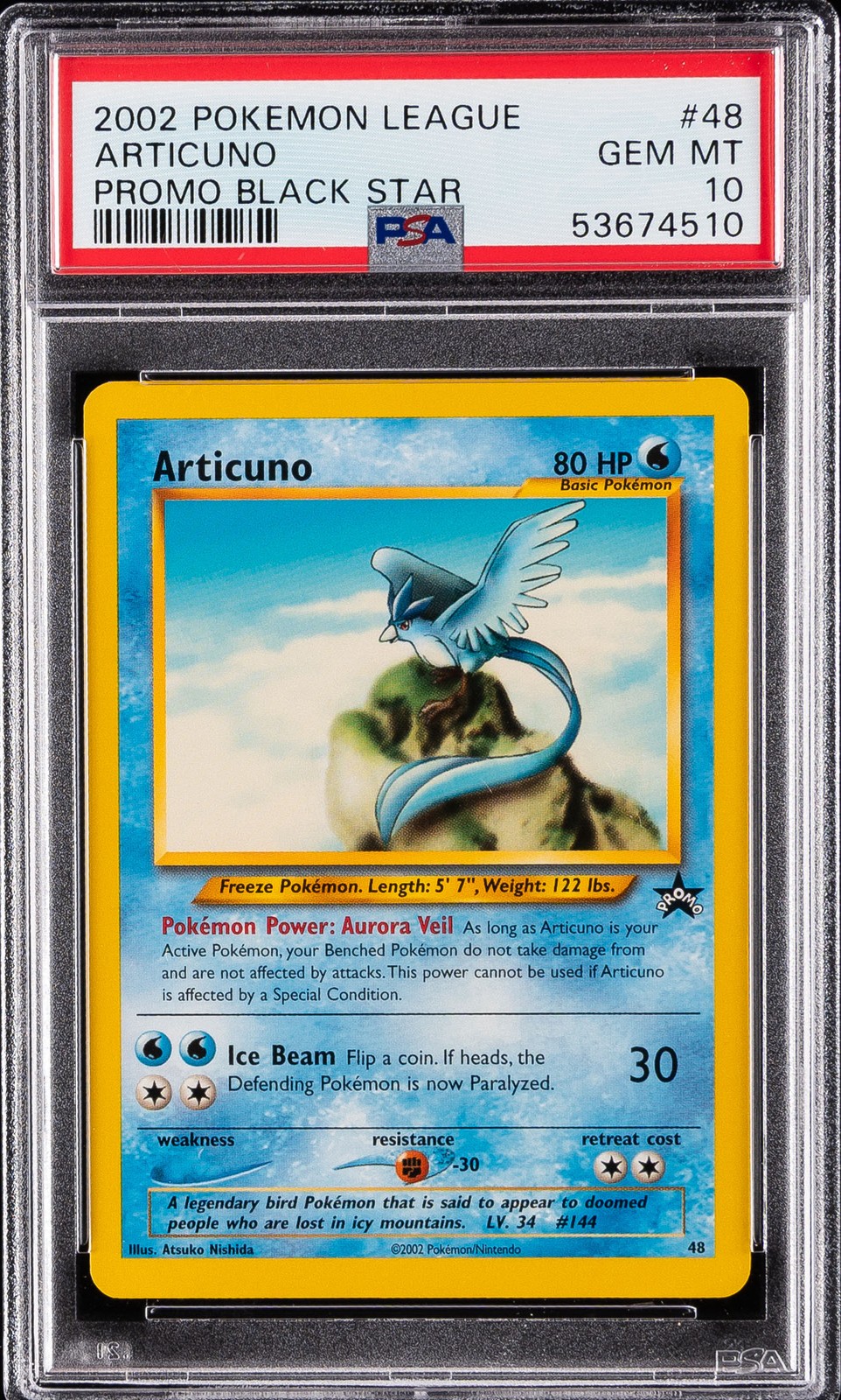 2002 POKEMON LEAGUE PROMO BLACK STAR #48 ARTICUNO PSA 10
