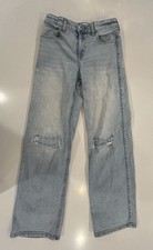 Abercrombie Kids High Rise Wide Leg Light Blue Ripped Jeans Girls 13/14 Long