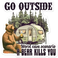 Go Outside Camping Bear - Vinyl Decal Sticker - Car Window Laptop - ebn9384