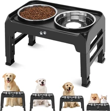 COMESOON Elevated Dog Bowls, 4 Height Adjustable Raised Bowl Stand with 2 Thick 