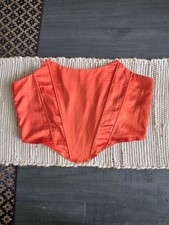Shein Orange Satin Bustier W Boning Under Breast 1/4 Coverage Zip Women s Sz M