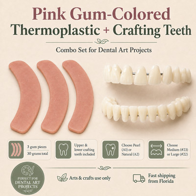 Combo Pink Gum Thermoplastic + Crafting Teeth - 3pcs pink mat. / full set teeth