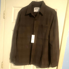 DKNY Men s Brown Solid Woven Long Sleeve Butt...