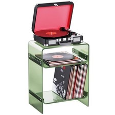 Acrylic Record Player Table with Storage Shelf, Clear Side Table Nightstand ...