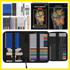76 Pack Drawing Set Sketching Kit, Pro Art Supplies with 3-Color Sketchbook, ...