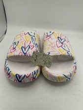 Mudd Women s Slide Sandals White Multicolor Heart Print Slip On US 11 BNWT