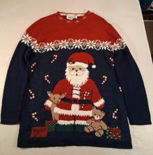 Vintage Santa Reindeer Holiday Sweater Size Medium USA Private Eyes Christmas