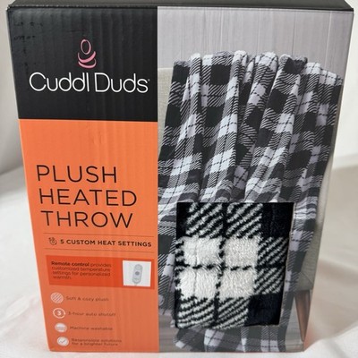 NEW Cuddl Duds Plush Heated Throw Blanket Black Standard 50x60 5 Heat Settings