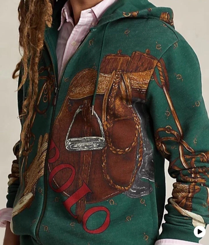 Polo Ralph Lauren verde SELLA EQUESTRIAN felpa con cappuccio zip intera XL RED PONY nuova con etichette
