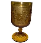 Vintage Depression Amber Glass Goblet Ornate Floral Pattern